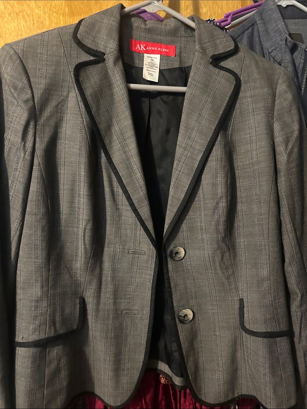 Anne Klein Gray Pinstripe Blazer with Black Piping
